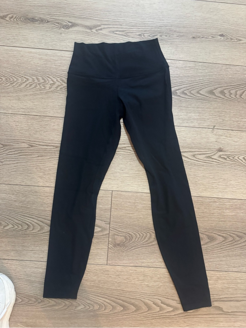 Womens High-Waist Ribbed Black Leggings